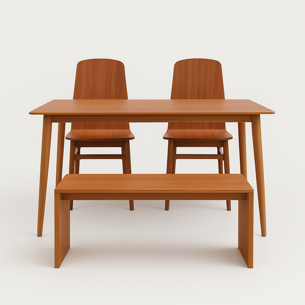 RUNDA 1.5M DINING SET (1 TABLE + 2 KOBLE CHAIRS + 1 PLANK 1.3M BECH)