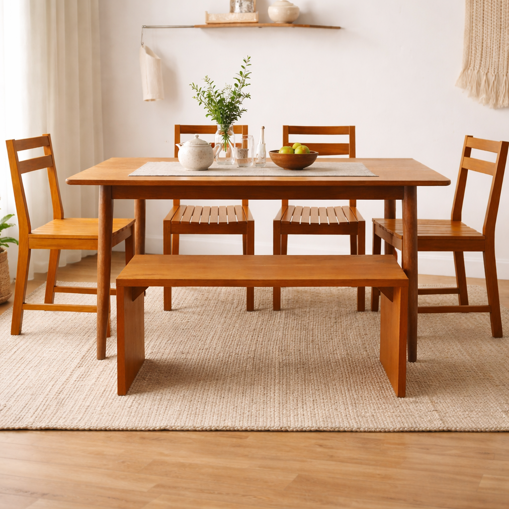 RUNDA 1.5M DINING SET (1 TABLE + 2 LITE CHAIRS + 1 PLANK 1.3M BECH)